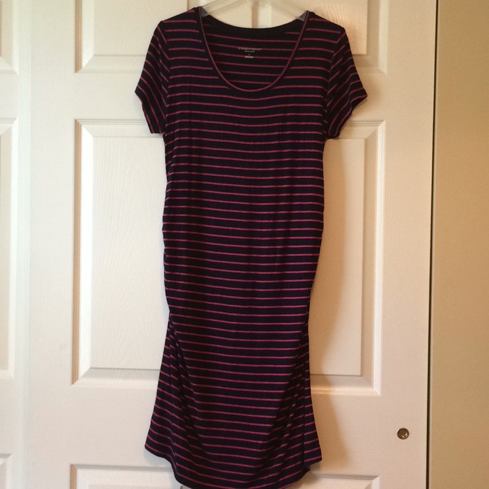 Liz Lange Maternity navy and pink striped dress